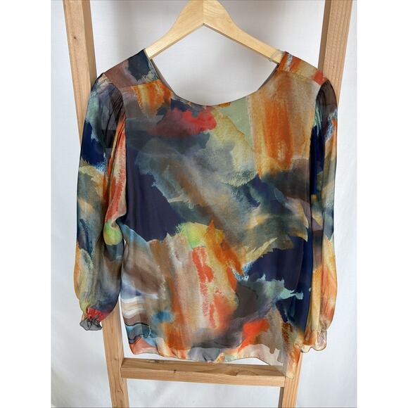 NWT Tempo Paris Multicolored V-Neck Silk Blend Blouse #0942 XL - Picture 4 of 5